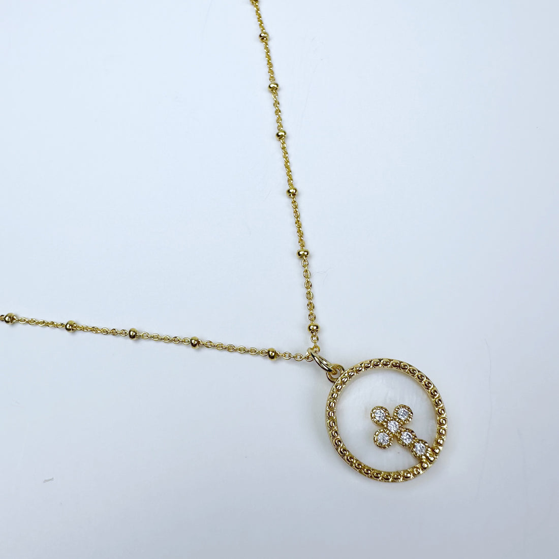 Mother of Pearl Cross Medallion Necklace - Oriana Lamarca LLC