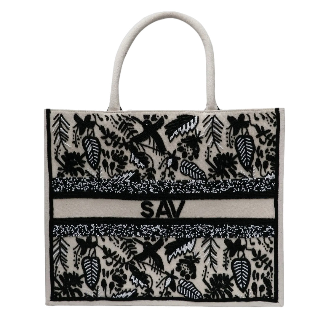 Bianca Black Foral Customizable Beaded Tote
