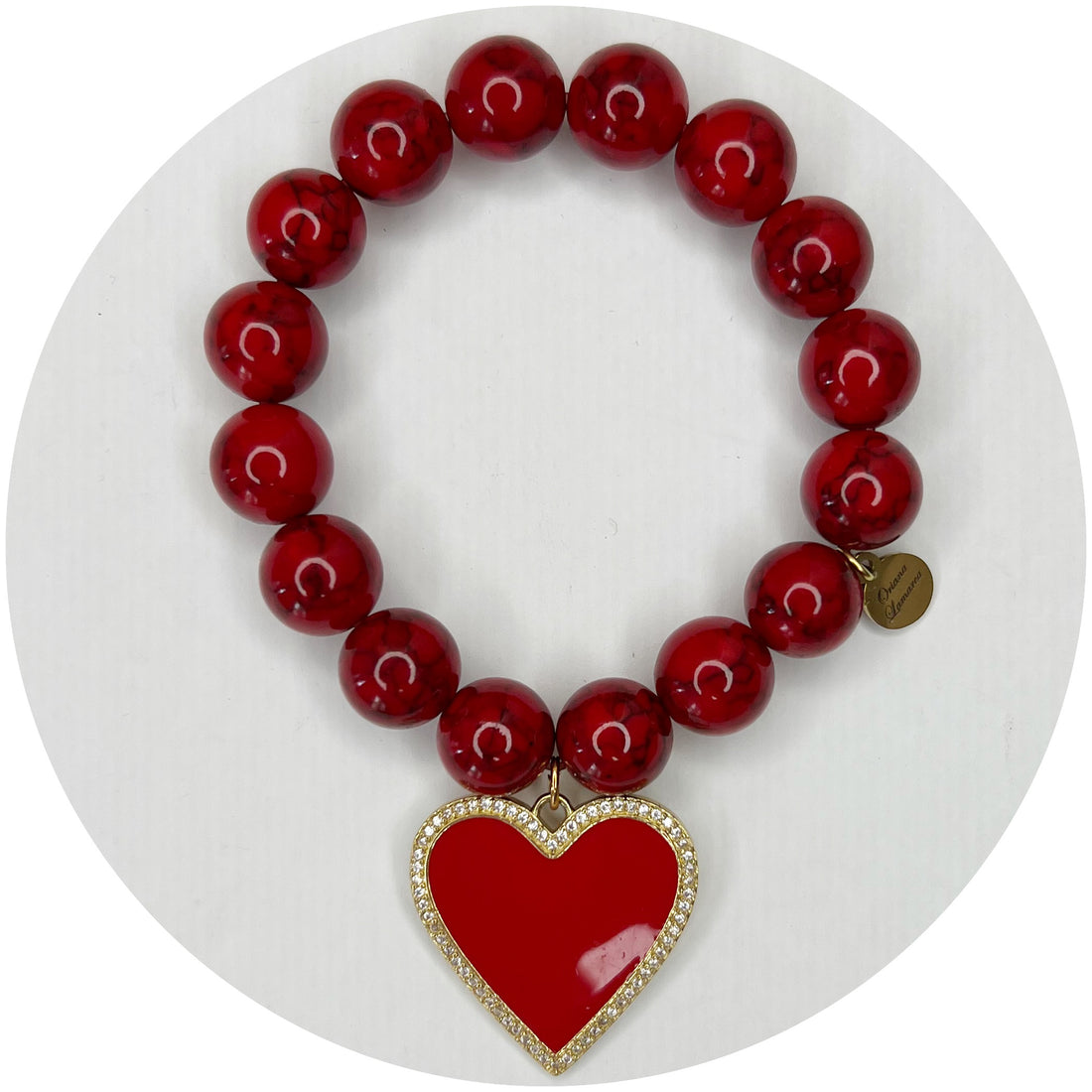 Red Howlite with Pavé Enamel Heart Pendant - Oriana Lamarca LLC