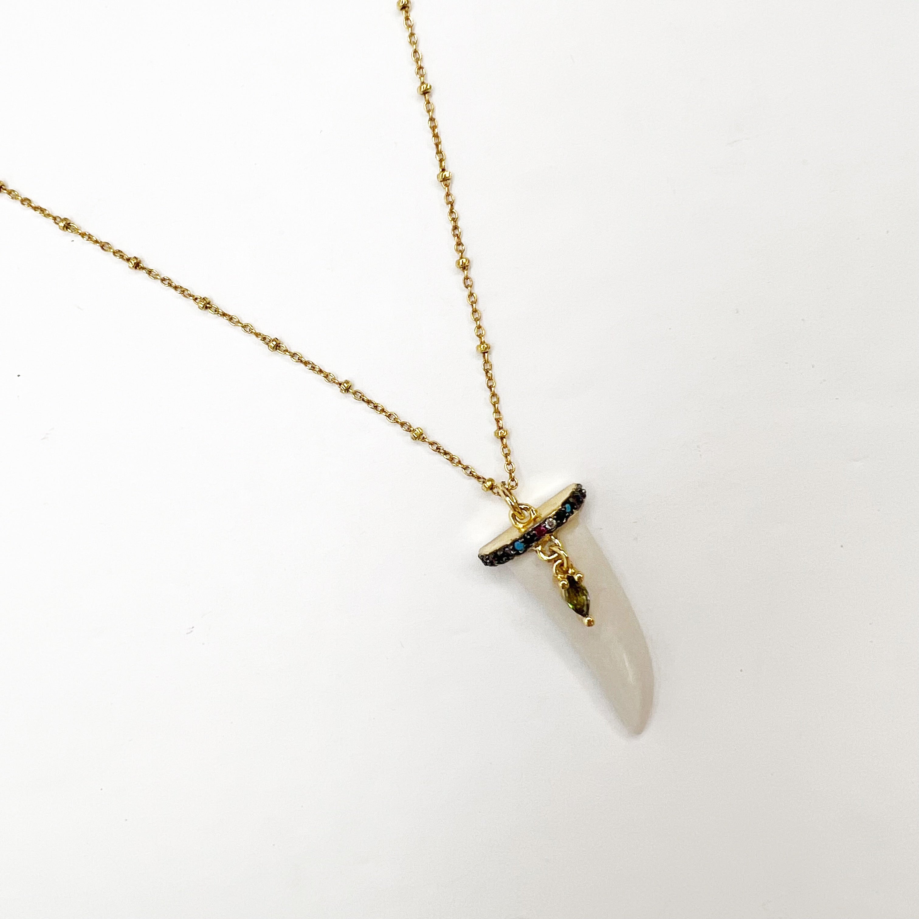 White Horn Pavé Rainbow Necklace