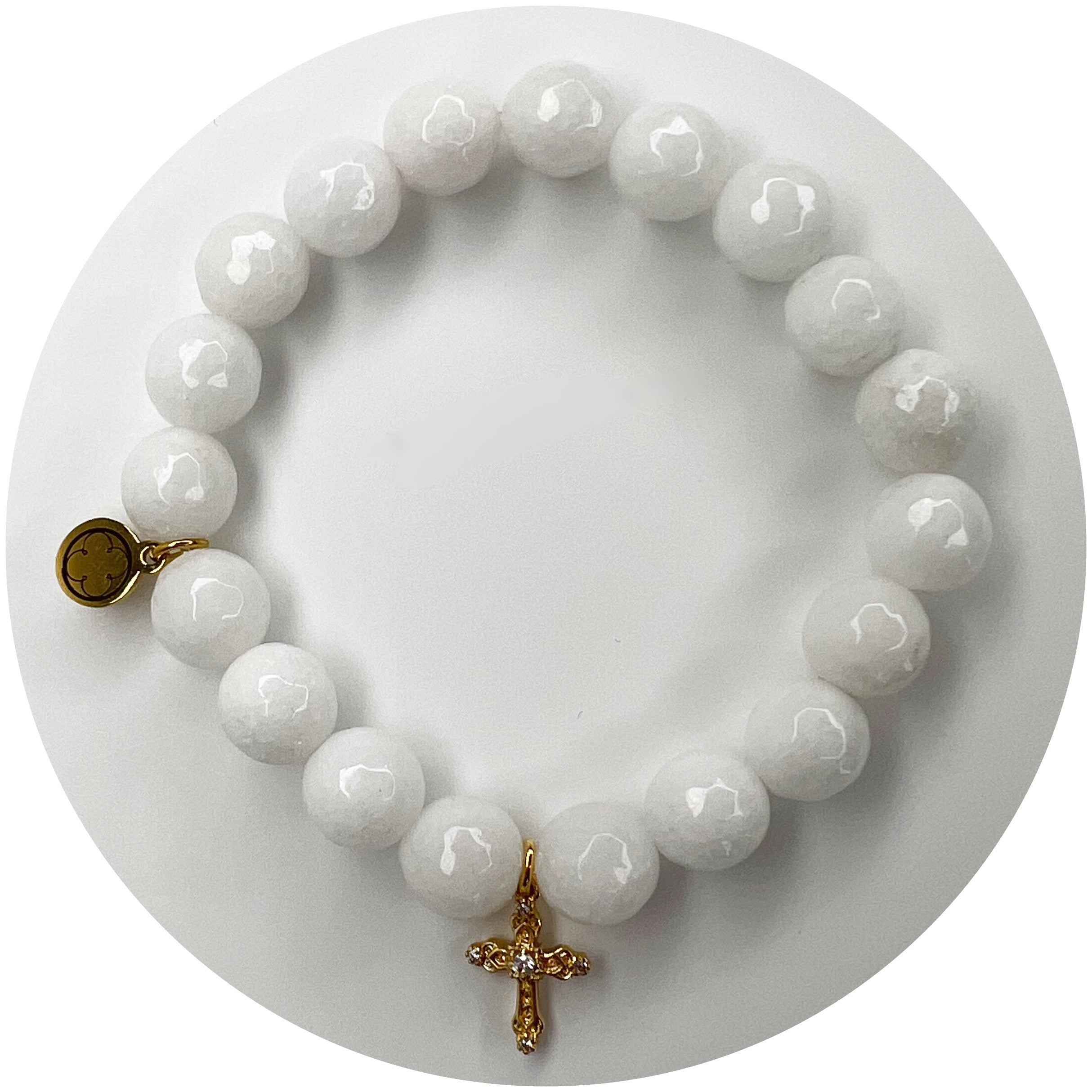 White Jade with Pavé Cross Pendant