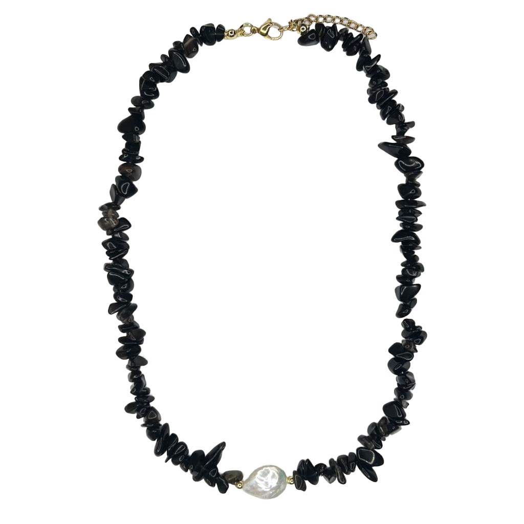 Black Howlite Slices with Freshwater Pearl Necklace