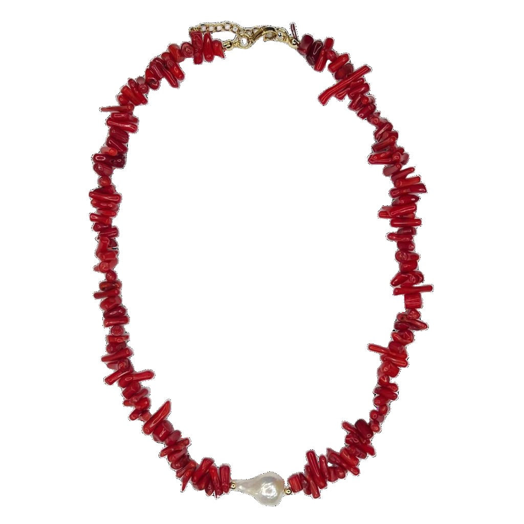 Red Howlite Slices with Freshwater Pearl Necklace