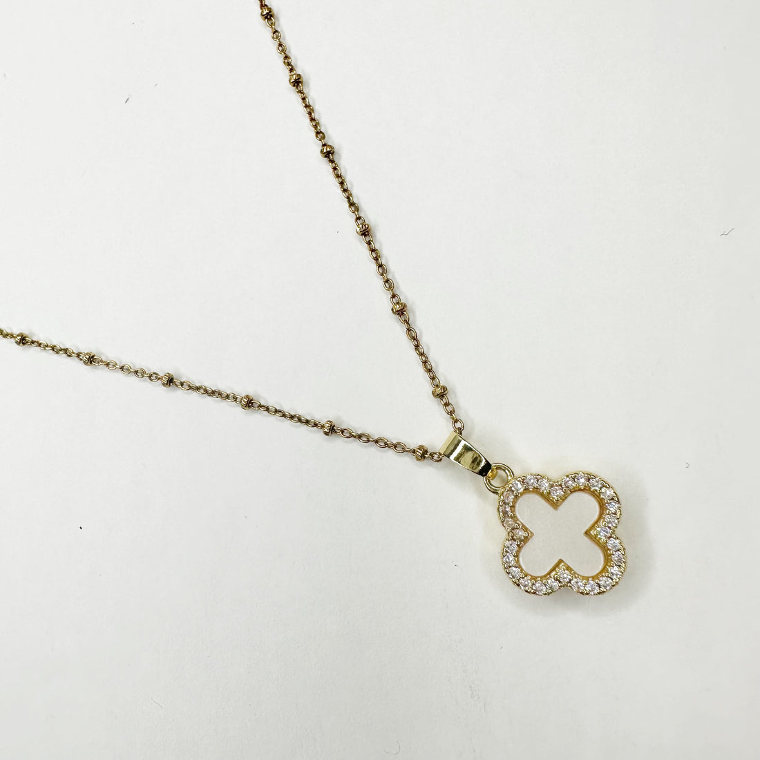Pavé Mother of Pearl Clover Necklace - Oriana Lamarca LLC
