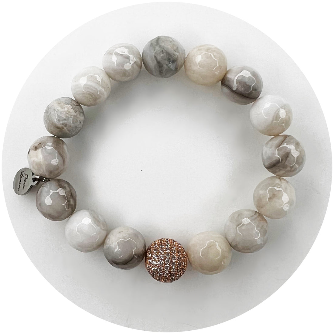 Milky Cloud Agate with Micro Pavé Rose Gold Accent