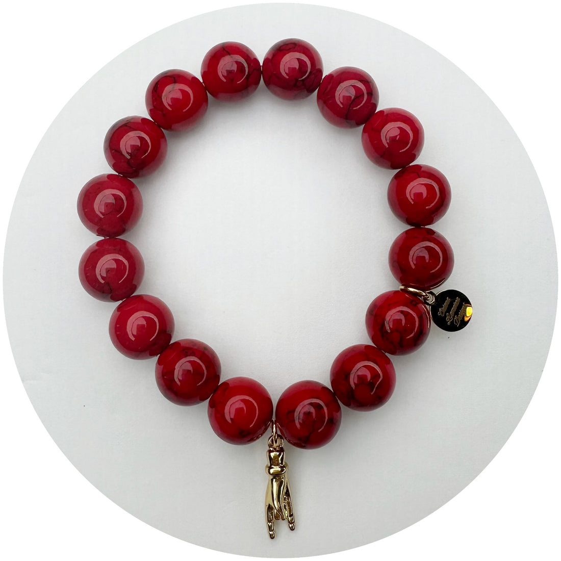 Red Howlite with Gold "Malocchio" Hand Pendant - Oriana Lamarca LLC