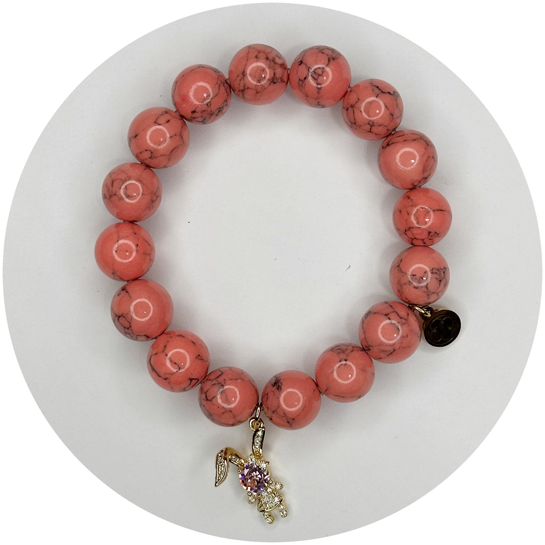 Coral Pink Howlite with Pavé Bunny