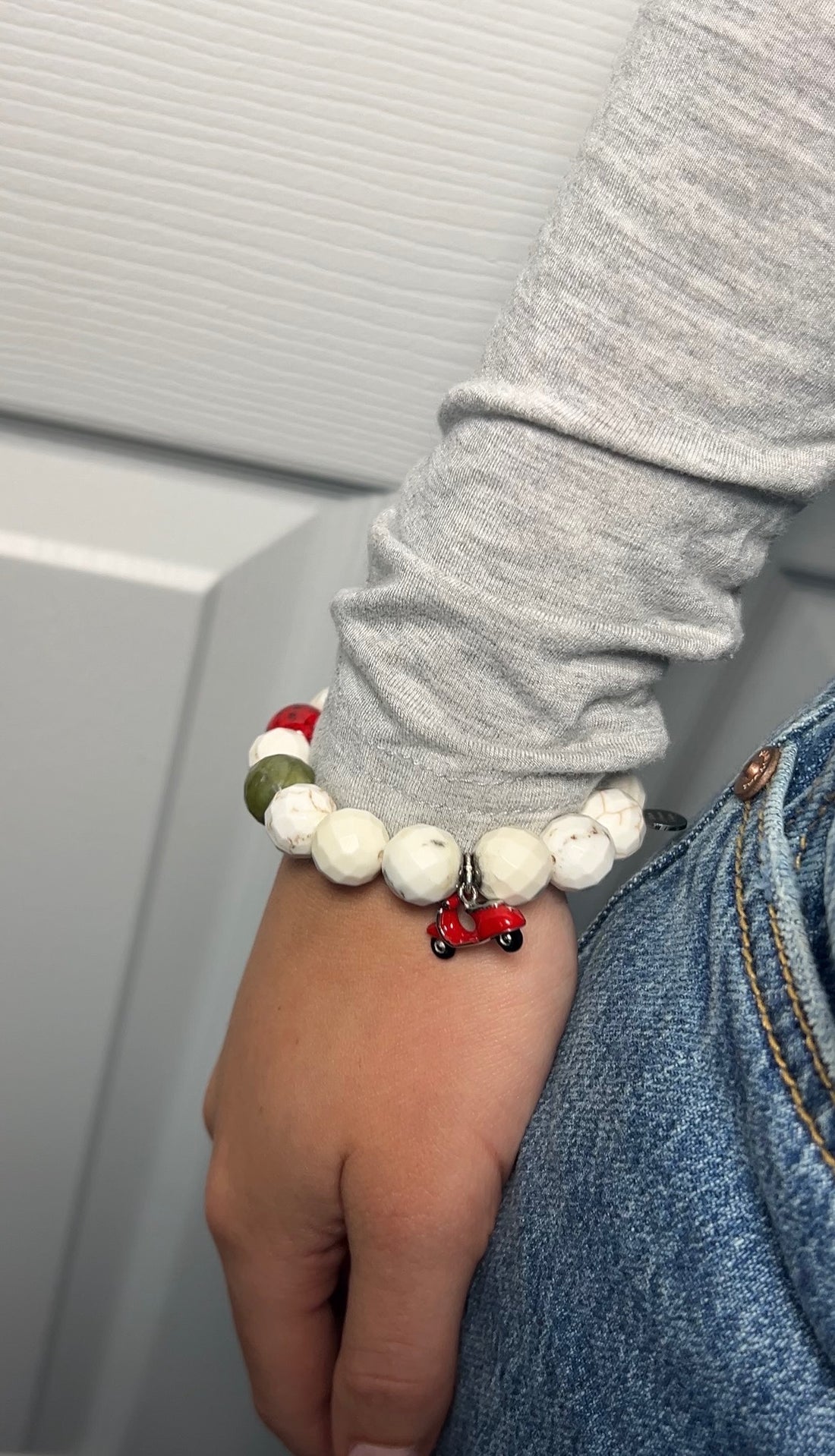 White Magnesite with Red Vespa Pendant - Oriana Lamarca LLC