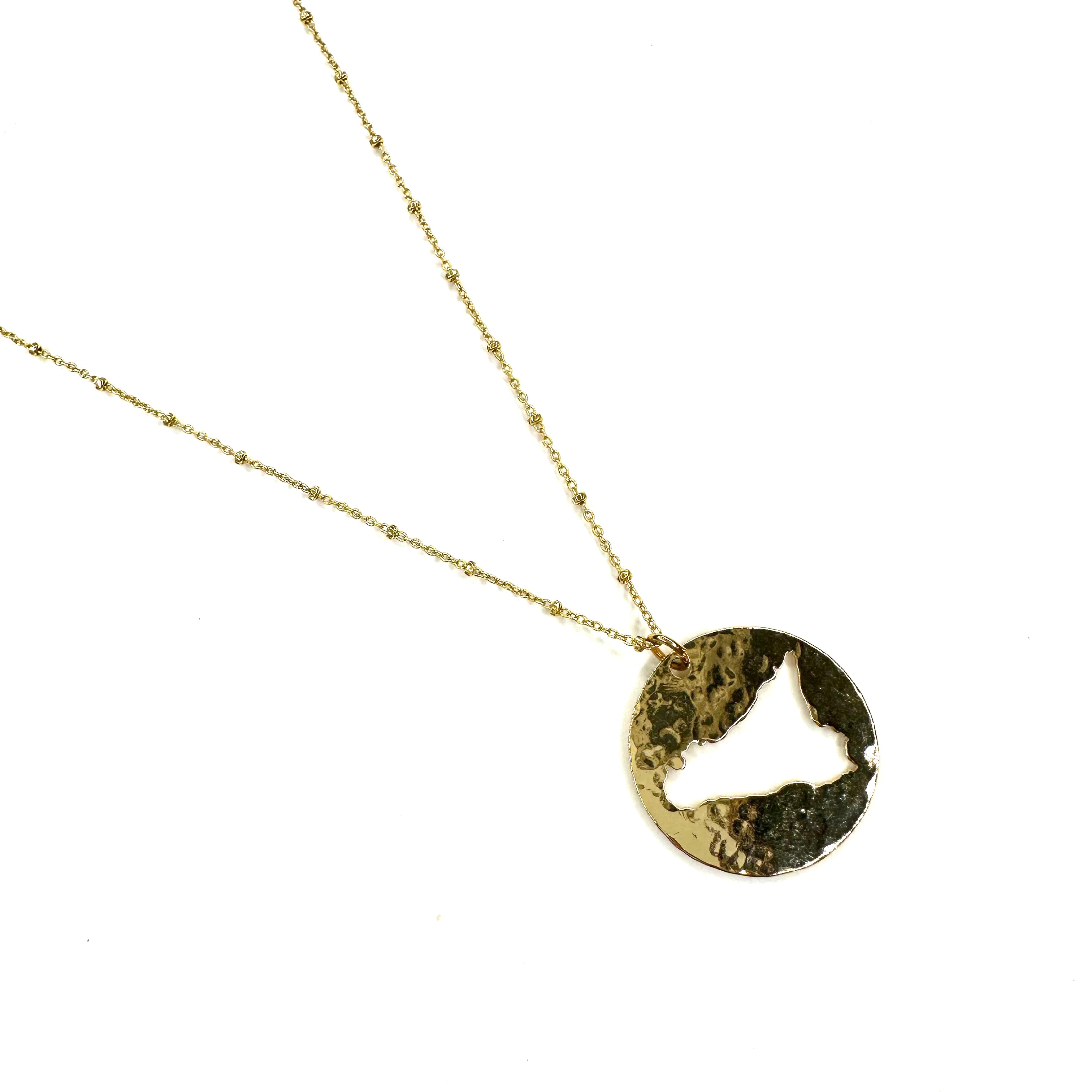 Sicily Outline Small Hammered Gold Necklace