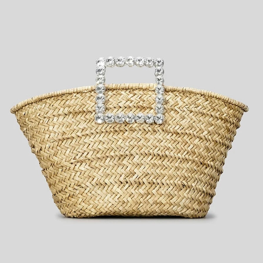 Diamond Handle Straw Bag