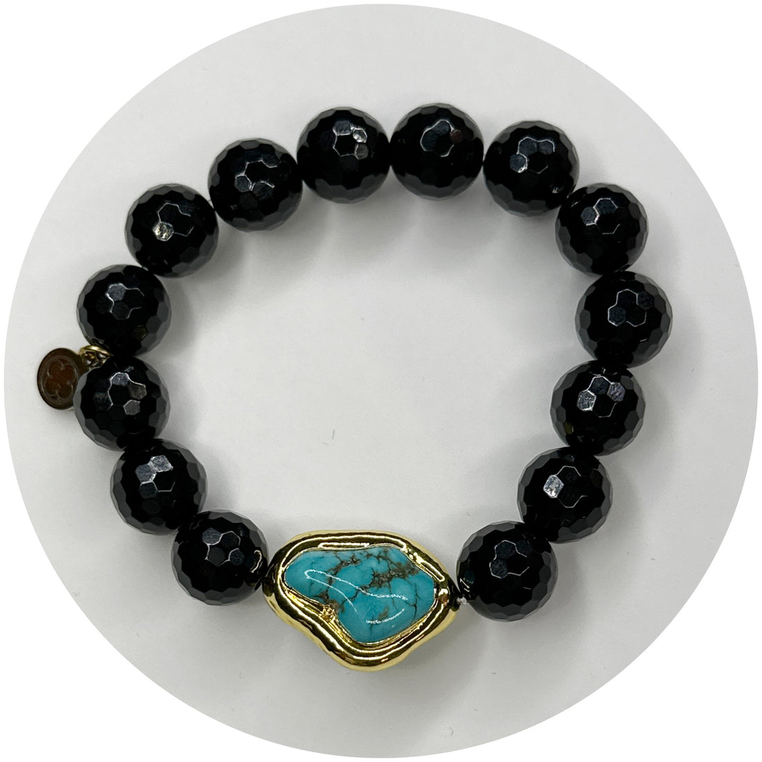 Black Onyx with Bezel Turquoise Focal Bead - Oriana Lamarca LLC