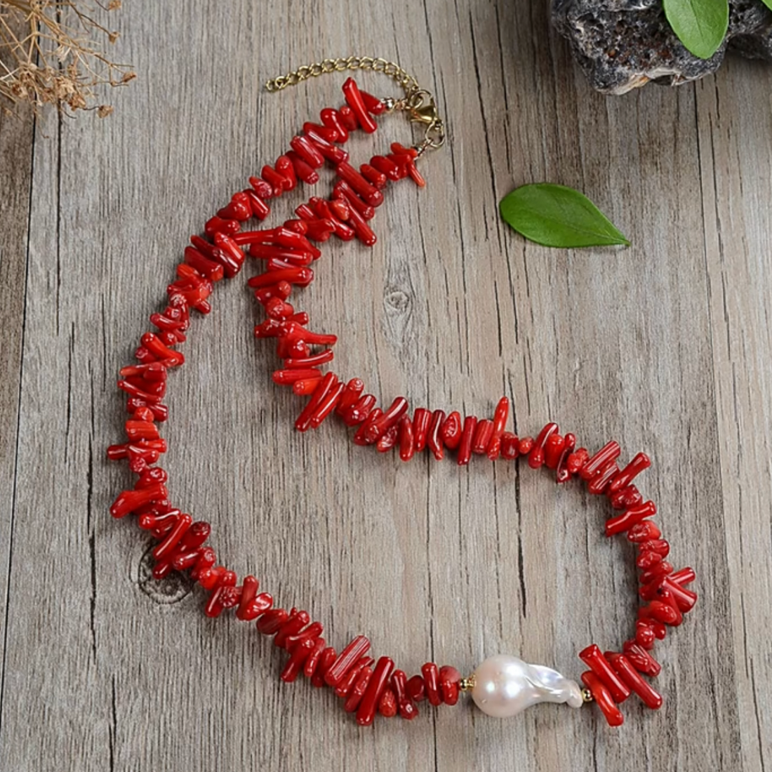 Red Howlite Slices with Freshwater Pearl Necklace