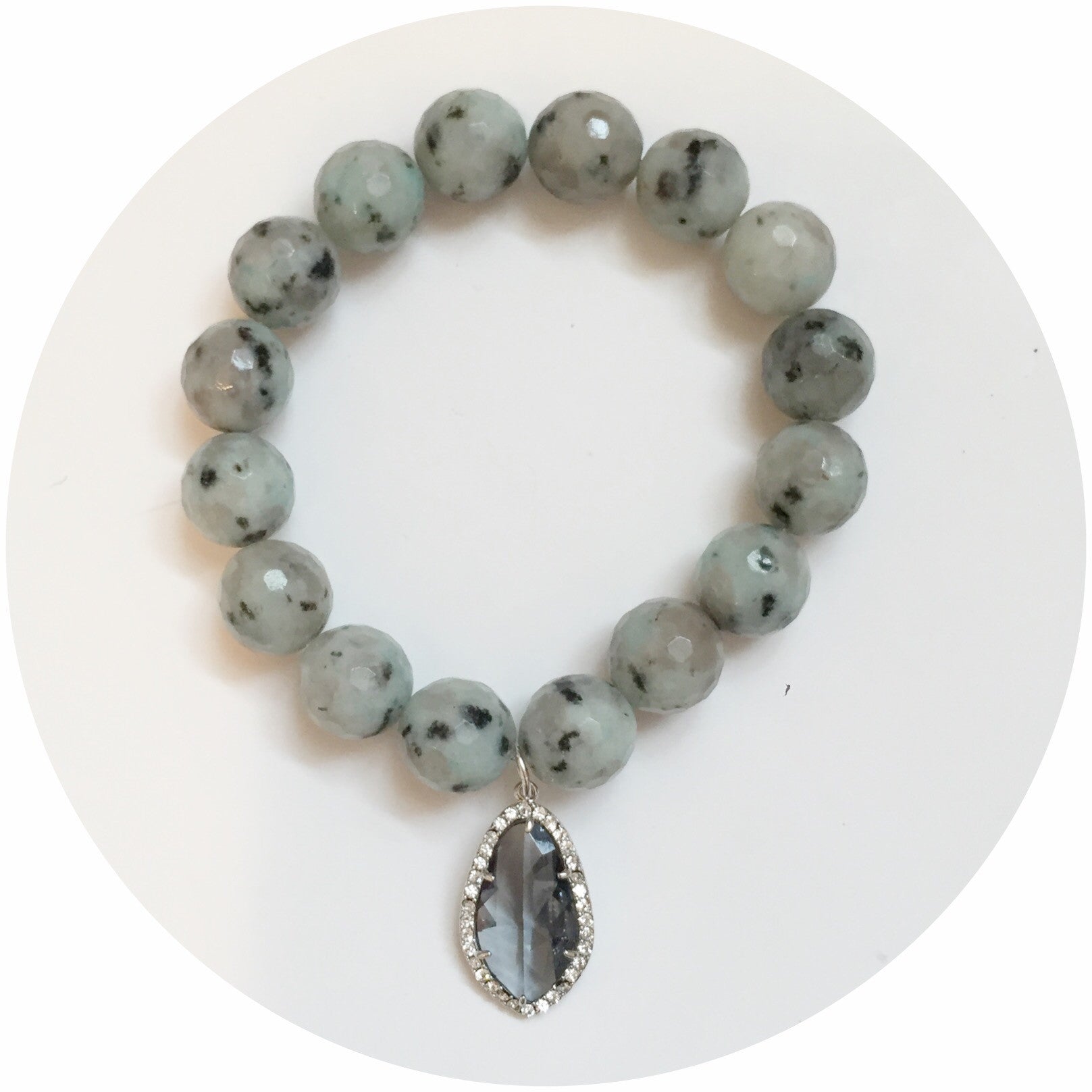 Kiwi Jasper with Pavé Grey Crystal Point Pendant - Oriana Lamarca LLC