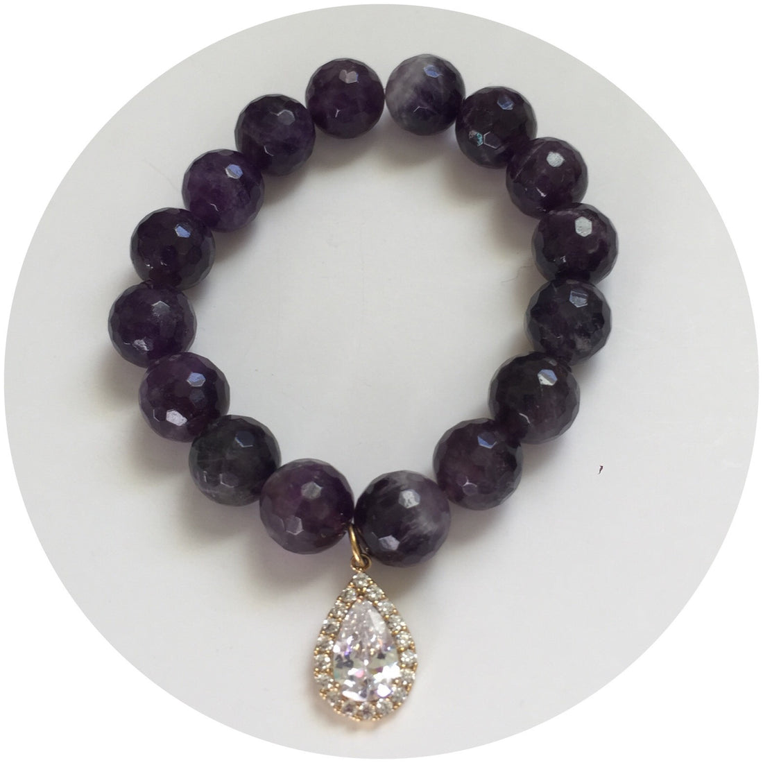 Amethyst with Pavé Gold Teardrop Pendant - Oriana Lamarca LLC