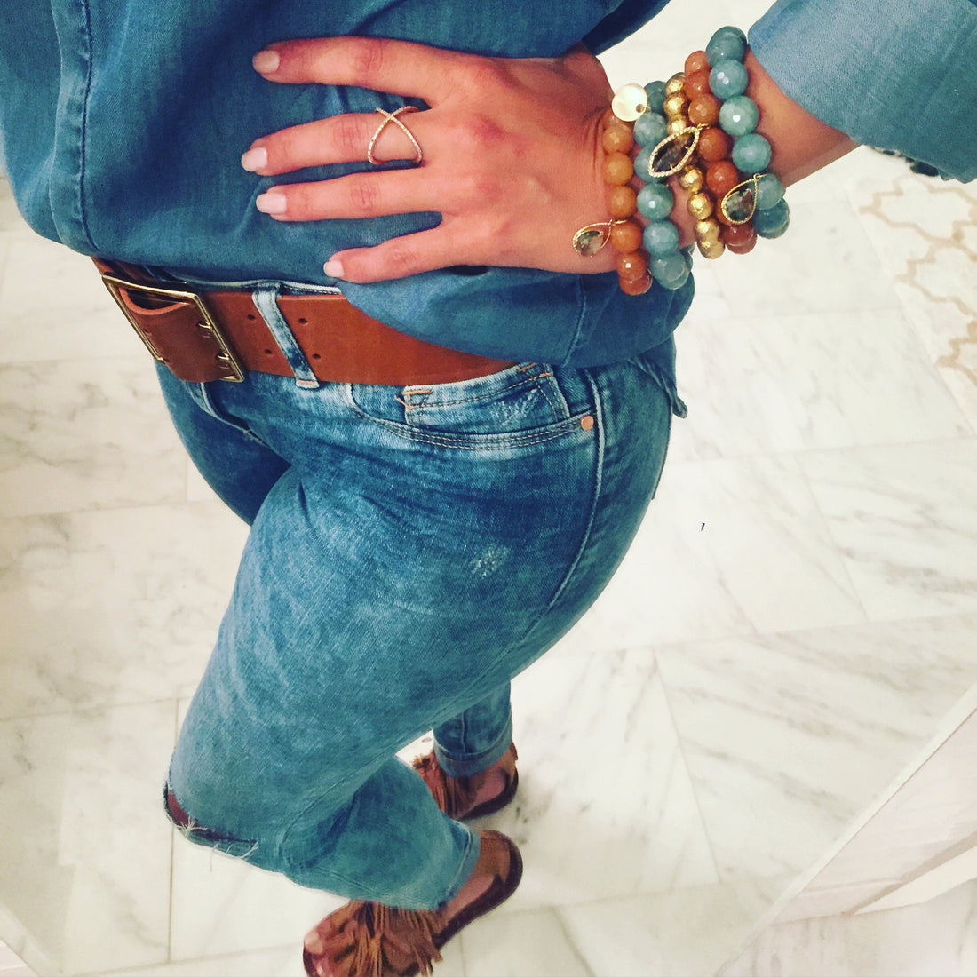 Brown Aventurine with Hammered Gold Accent - Oriana Lamarca LLC