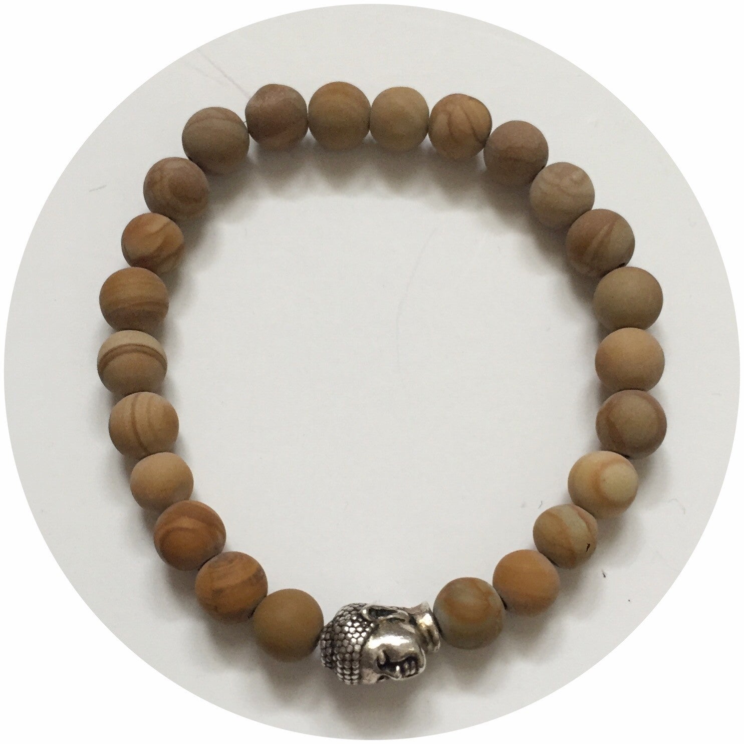 Mens Matte Picture Jasper with Silver Buddha - Oriana Lamarca LLC