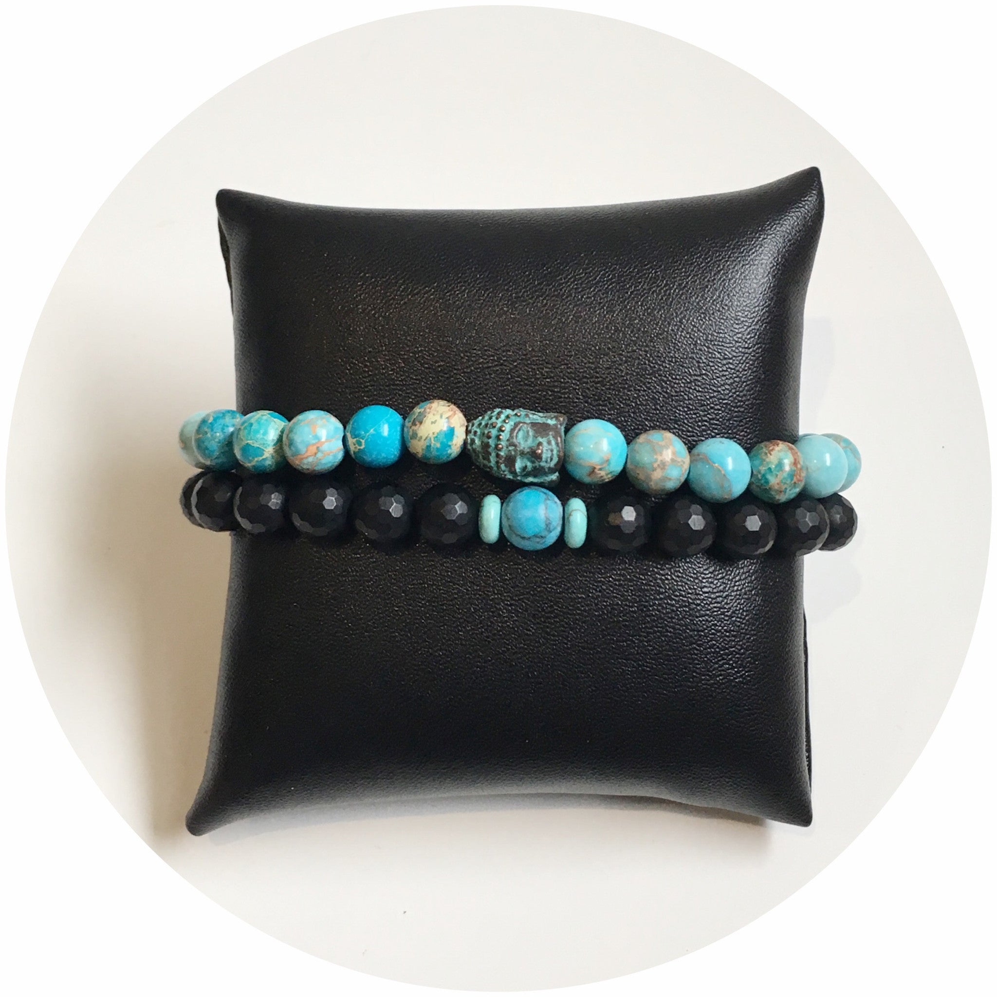 Mens Turquoise Imperial Jasper with Verdigris Buddha - Oriana Lamarca LLC