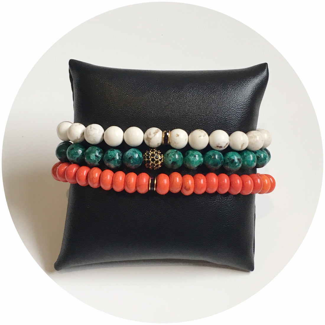 Mens White Magnesite with Black Pavé Rondelle - Oriana Lamarca LLC
