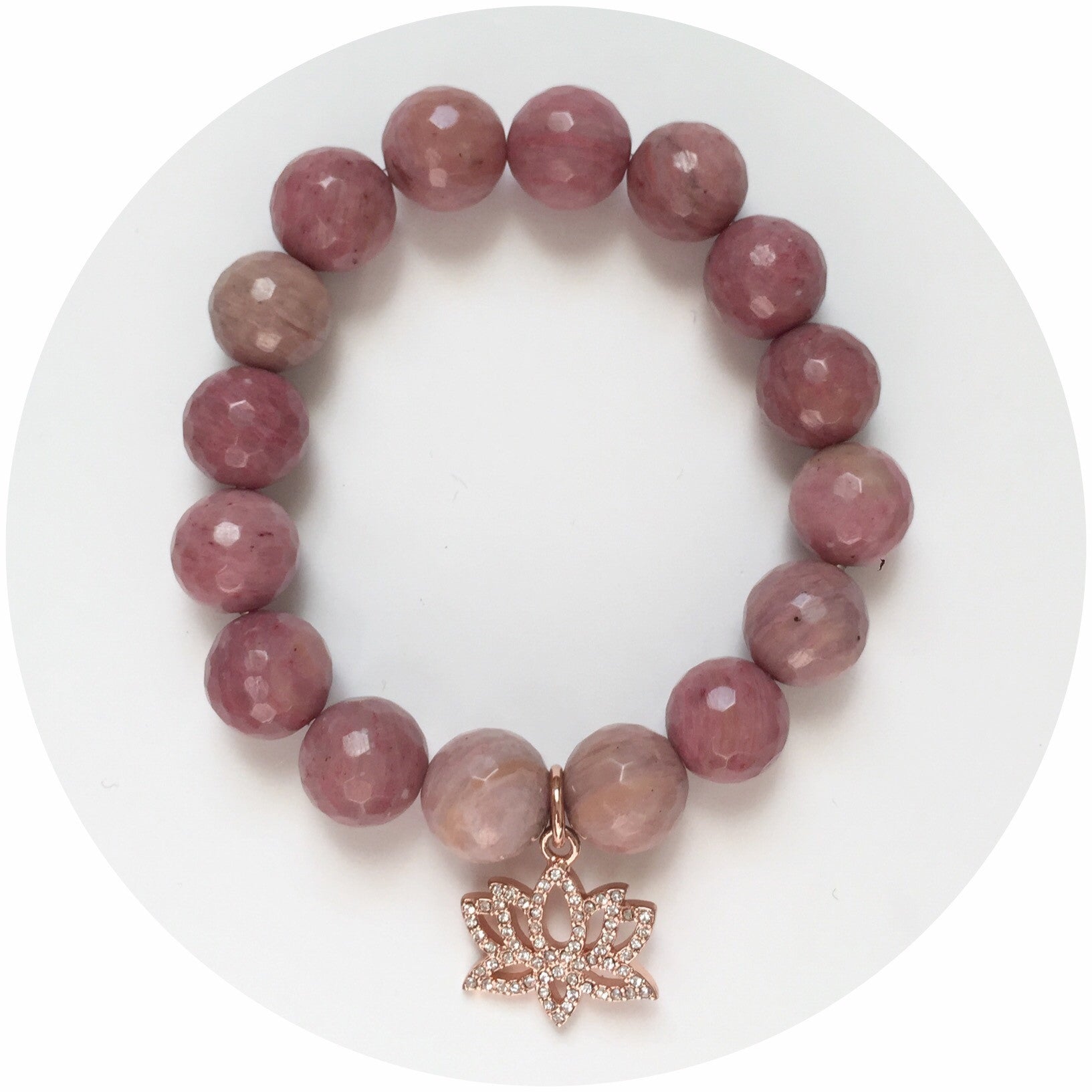 Rhodonite with Pavé Rose Gold Lotus Pendant - Oriana Lamarca LLC