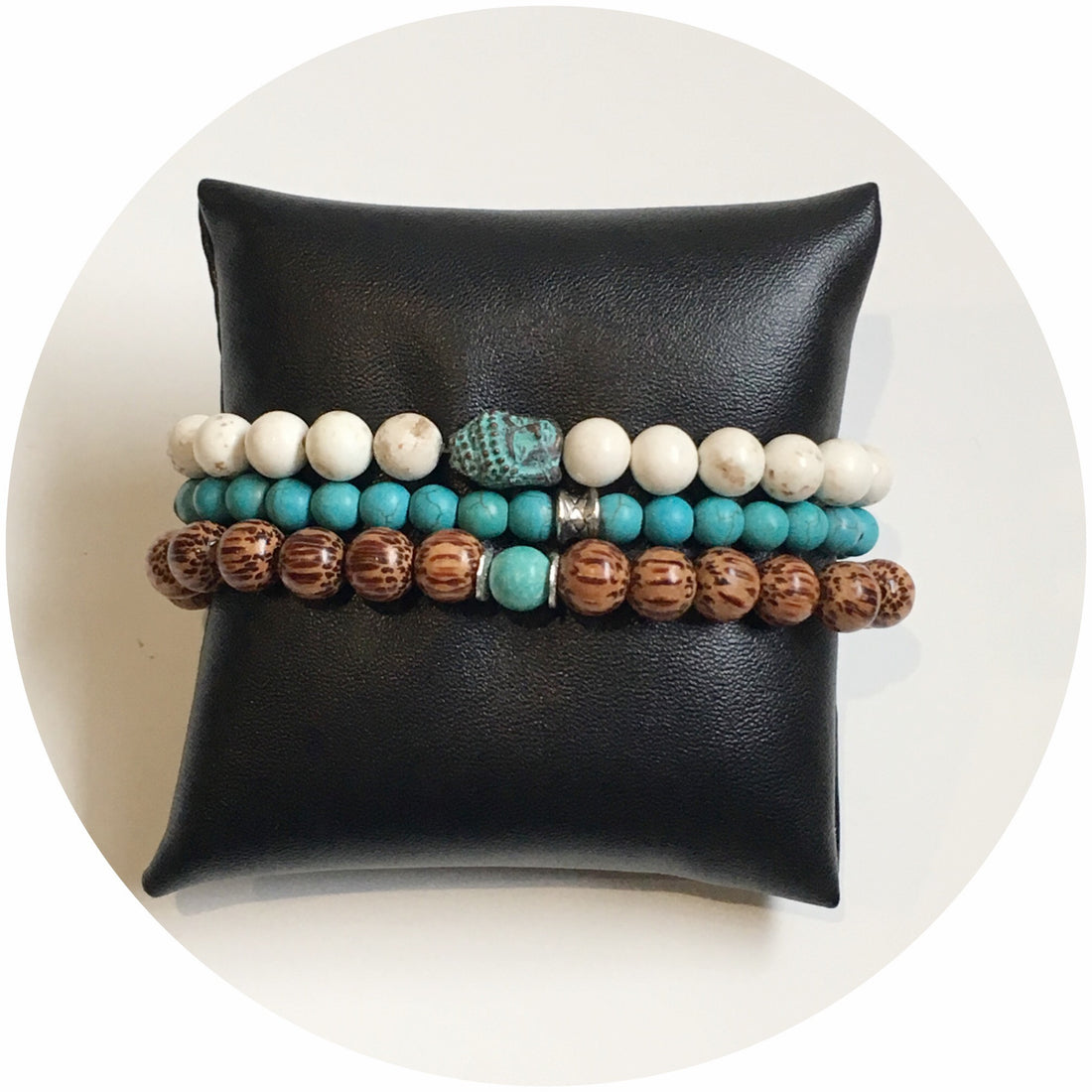 Mens White Magnesite with Verdigris Urchin Accents - Oriana Lamarca LLC