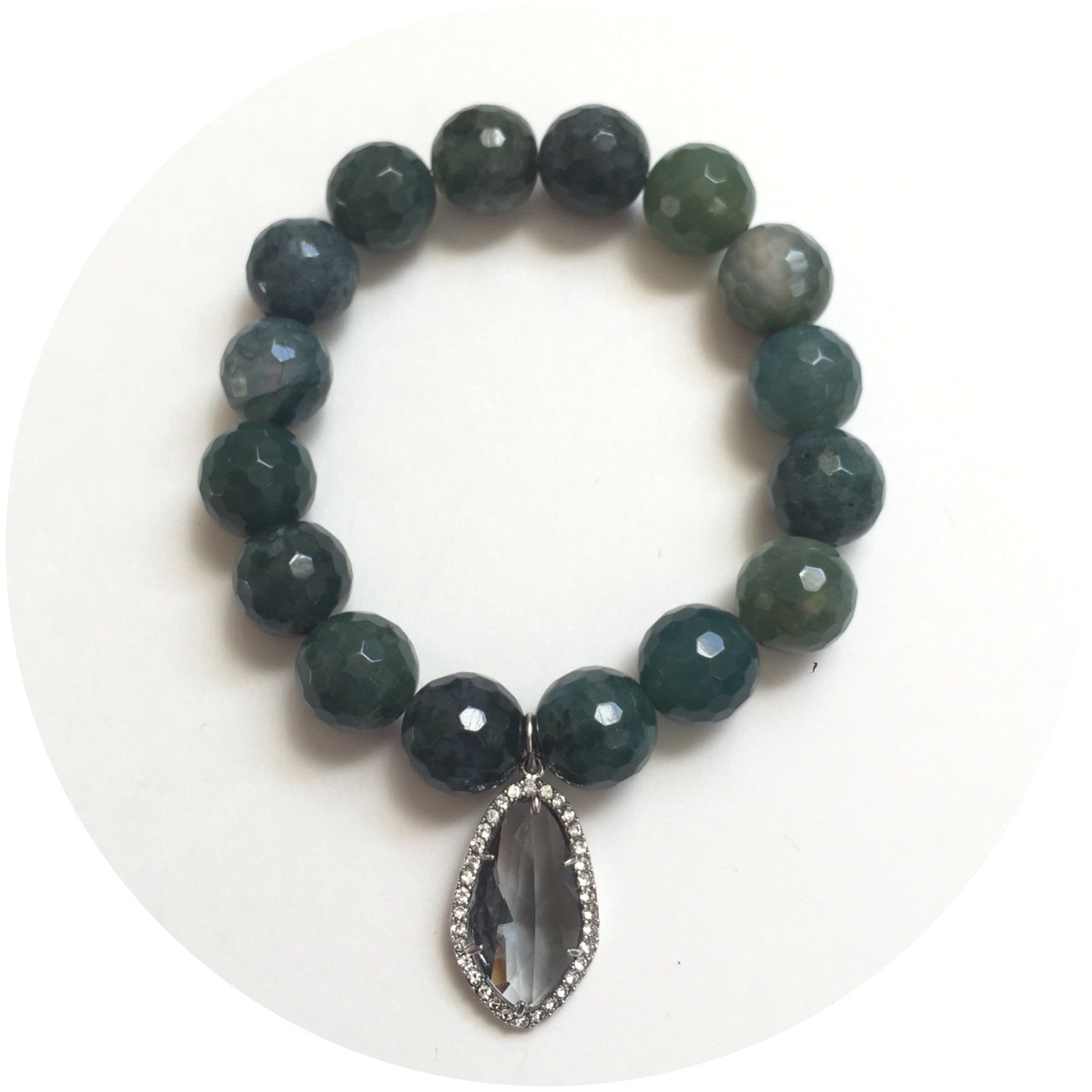 Moss Green Jade with Pavé Grey Crystal Point Pendantt - Oriana Lamarca LLC