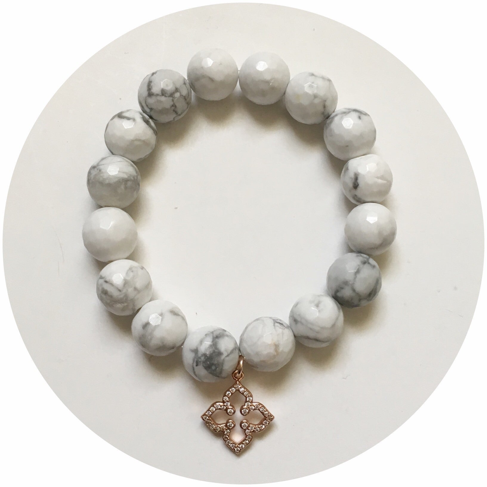 White Howlite with Pavé Rose Gold Clover - Oriana Lamarca LLC