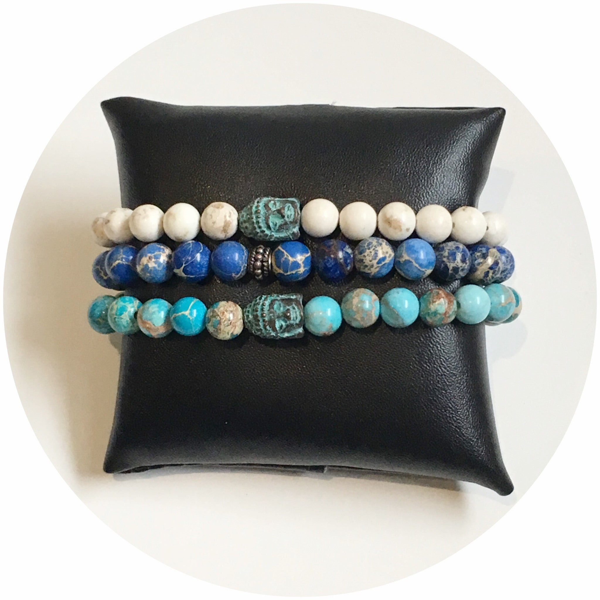 Mens Turquoise Imperial Jasper with Verdigris Buddha - Oriana Lamarca LLC