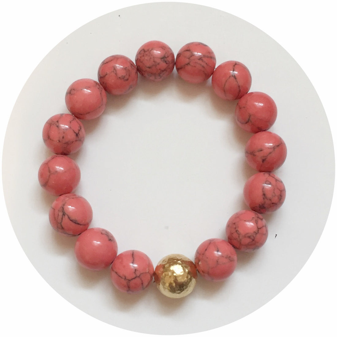 Coral Pink Howlite with Hammered Gold Accent - Oriana Lamarca LLC