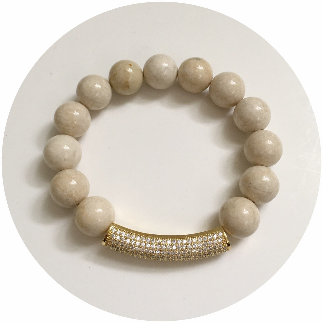 Beige Riverstone with Gold Pavé XL Curved Bar - Oriana Lamarca LLC