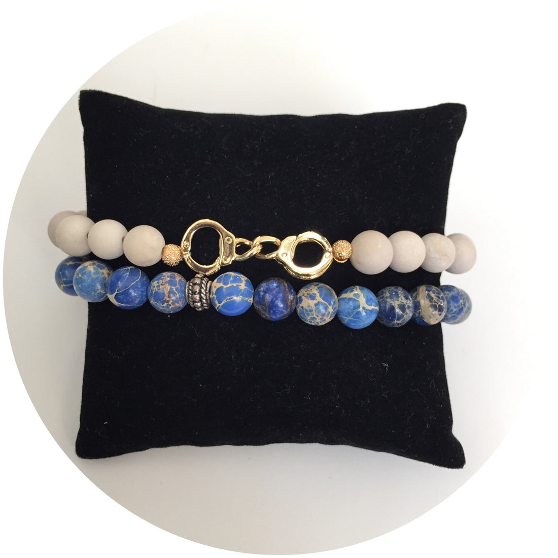 Mens Blue Imperial Jasper with Antique Silver Accent - Oriana Lamarca LLC