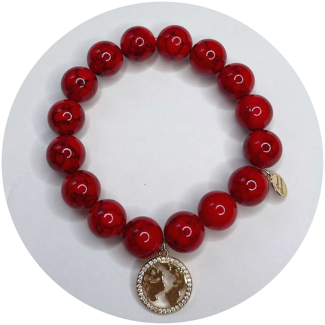 Red Howlite with Gold Pavé World - Oriana Lamarca LLC