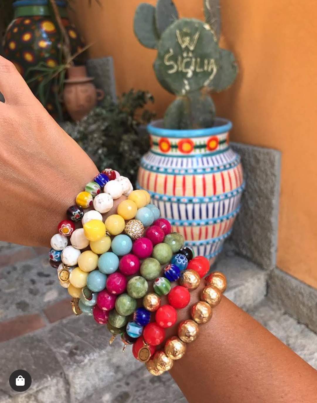 Millefiori with Hammered Gold Accent - Oriana Lamarca LLC