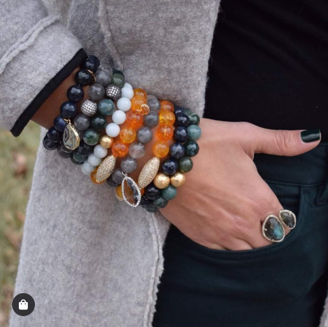 Moss Green Jade with Faceted Grey Glass Teardrop - Oriana Lamarca LLC