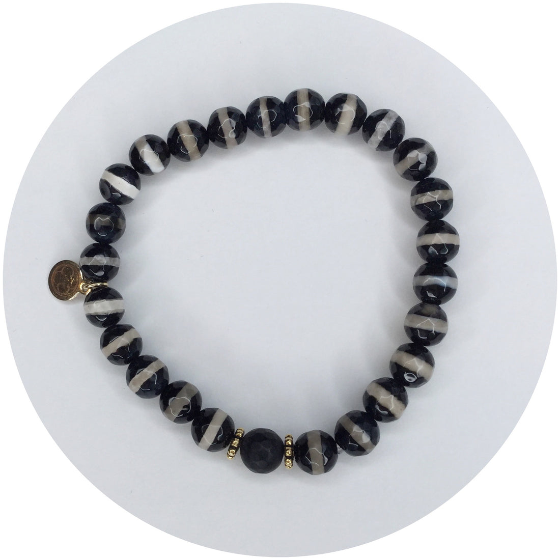 Mens Tibetan Black Zebra Agate with Black Onyx - Oriana Lamarca LLC