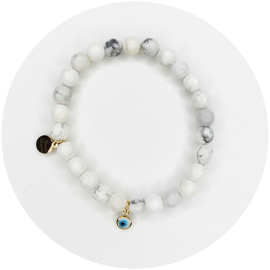 Mens White Howlite with Evil Eye Pendant