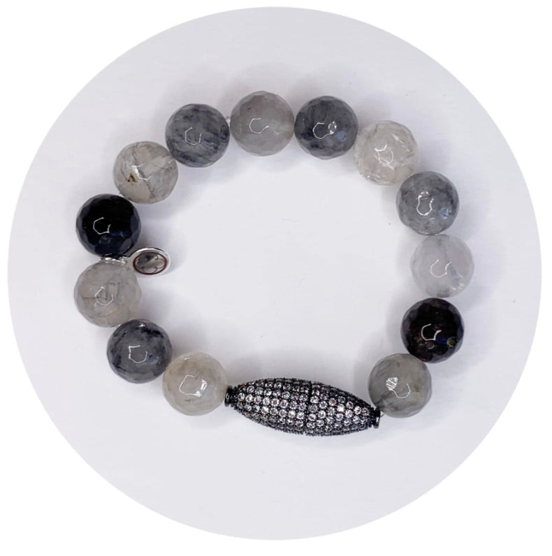 Grey Quartz with Pavé Gunmetal Dome