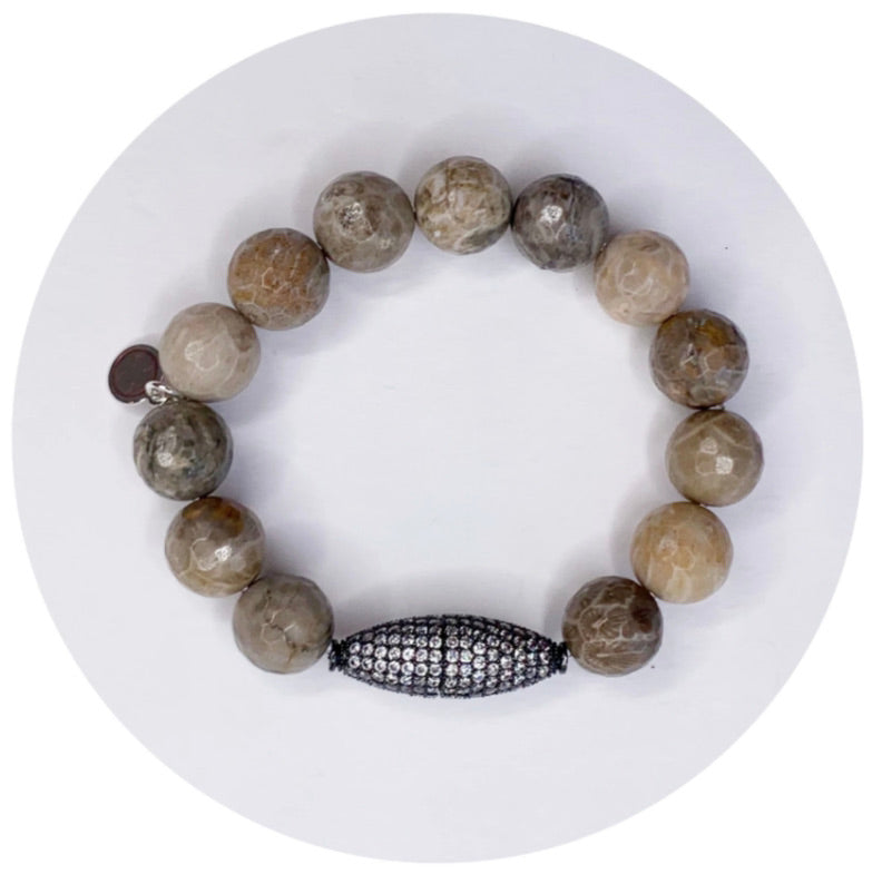 Fossil Coral with Pavé Gunmetal Dome
