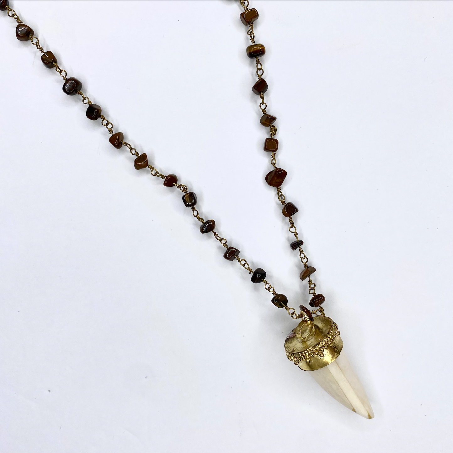 Tiger Eye Beaded Chain with White Horn Necklace