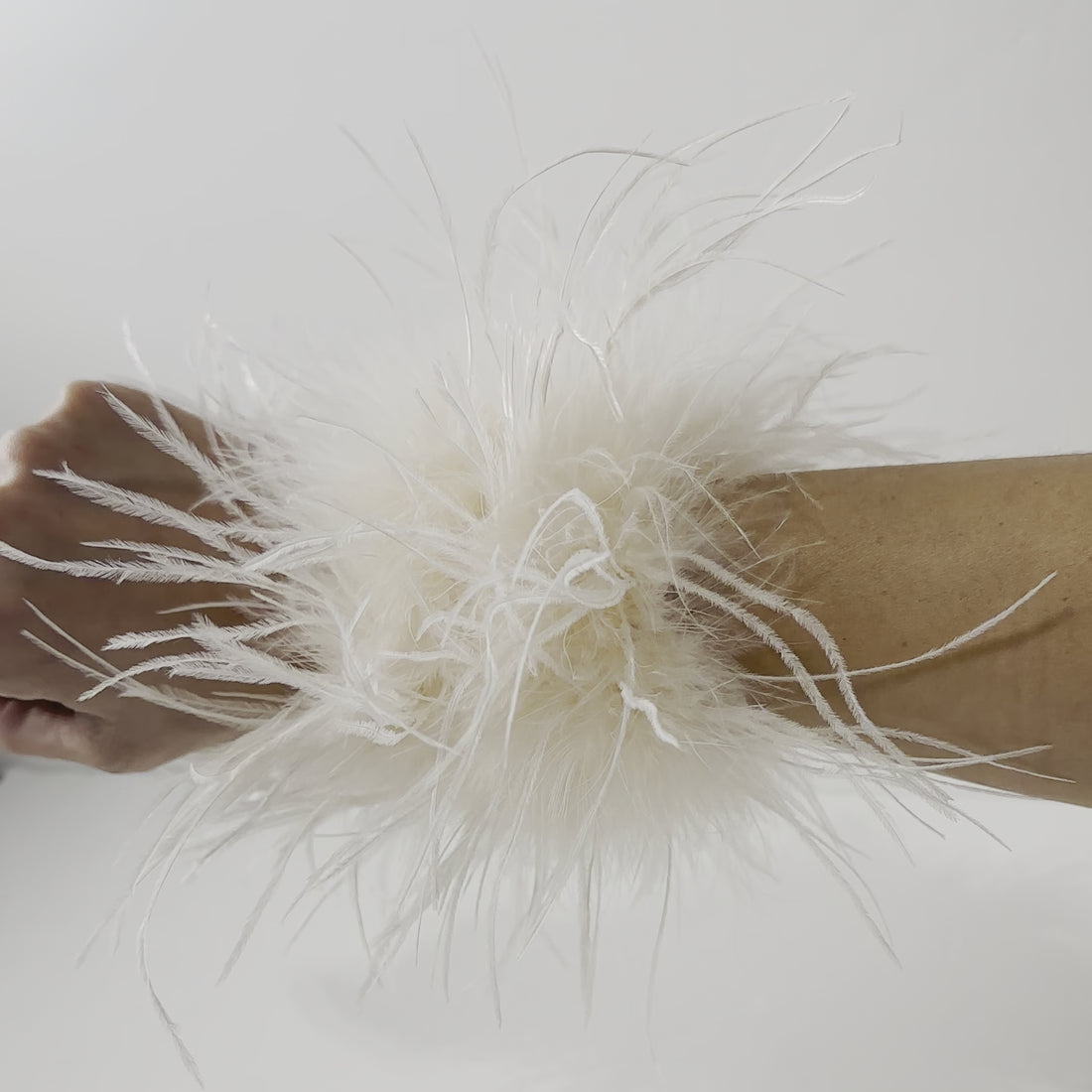 Peach Natural Ostrich Feather Cuffs