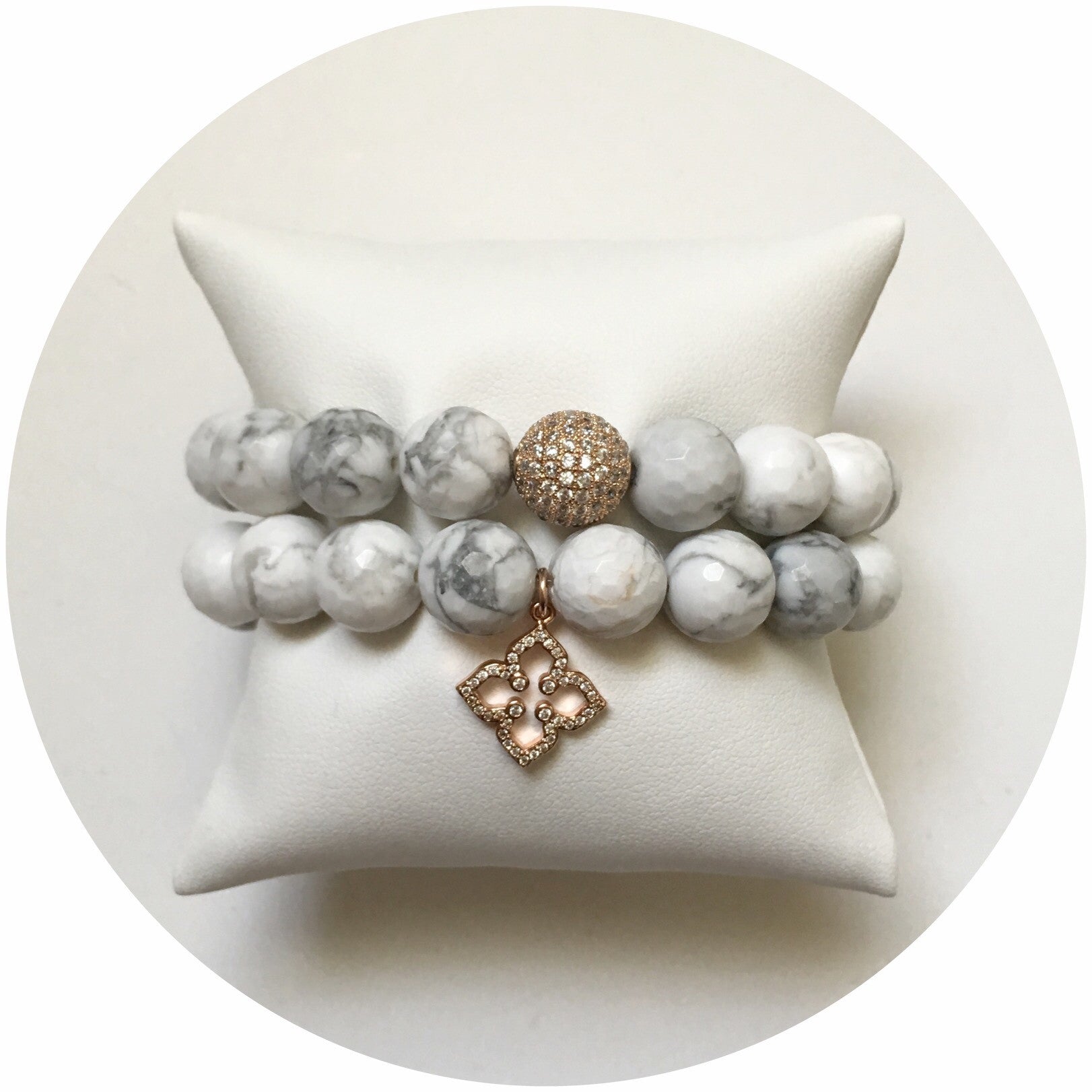 White Howlite with Pavé Rose Gold Clover - Oriana Lamarca LLC