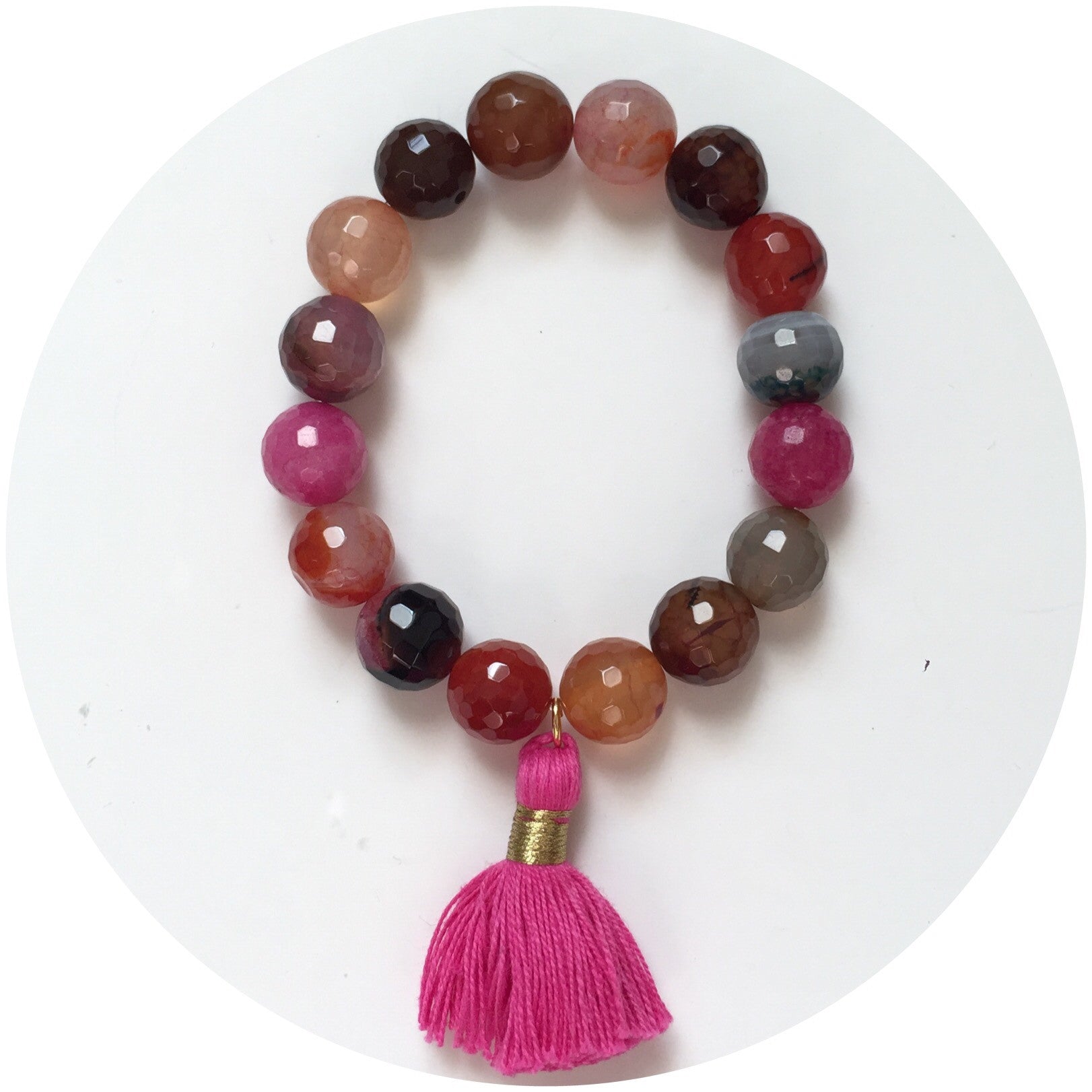 Multicolor Agate with Raspberry Tassel - Oriana Lamarca LLC