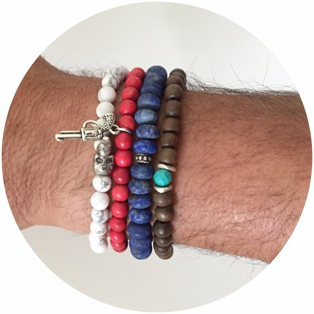 Mens White Howlite with Silver Skull - Oriana Lamarca LLC