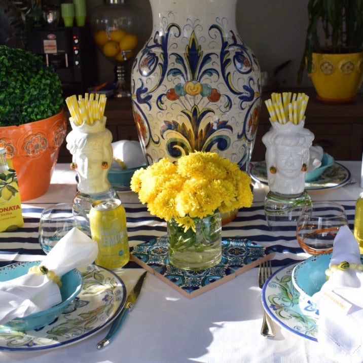Yellow agate with Handpainted Lemon Wine Glass Marker & Napkin Ring - Oriana Lamarca LLC