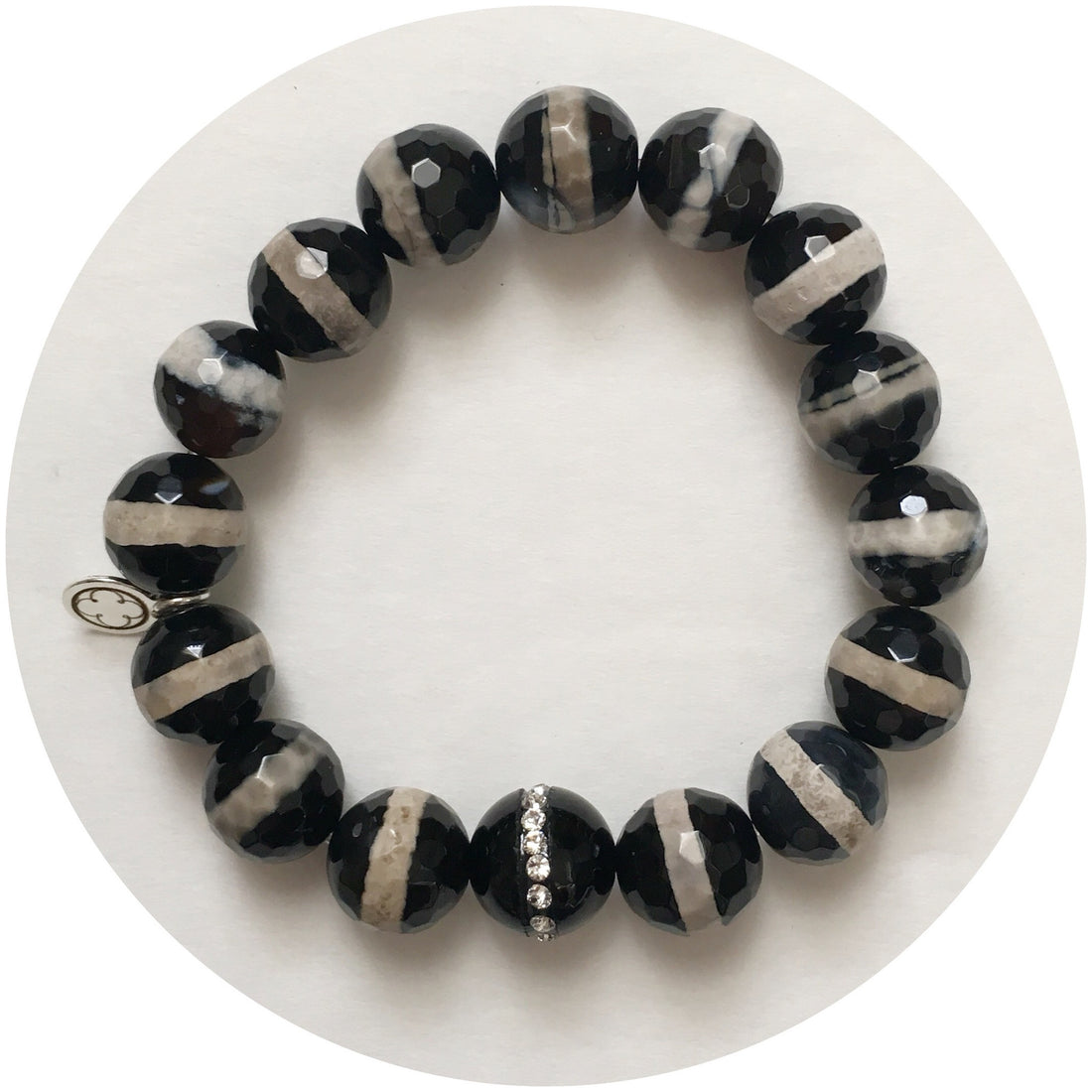 Tibetan Black Zebra Agate with Black Onyx CZ Stripe - Oriana Lamarca LLC