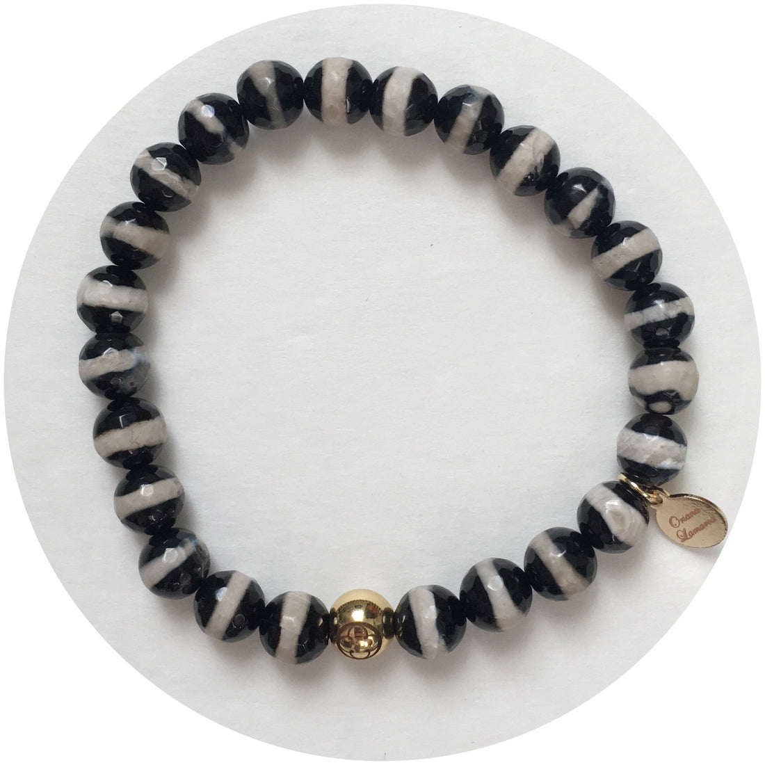 Mens Tibetan Black Zebra Agate with Gold Accent - Oriana Lamarca LLC