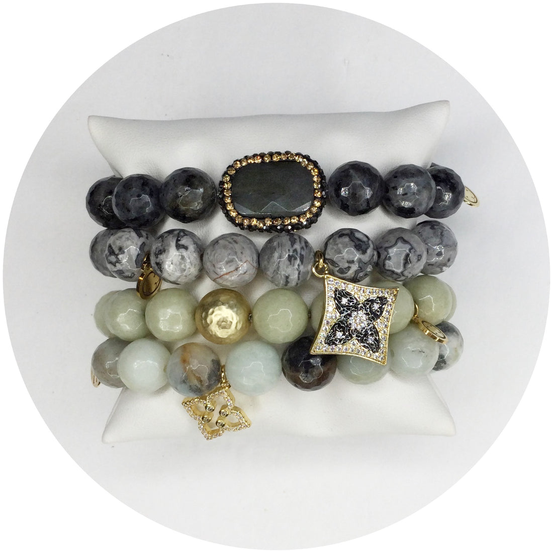 Mr Jasper Grey with Pavé Harlequin Gold Clover Pendant