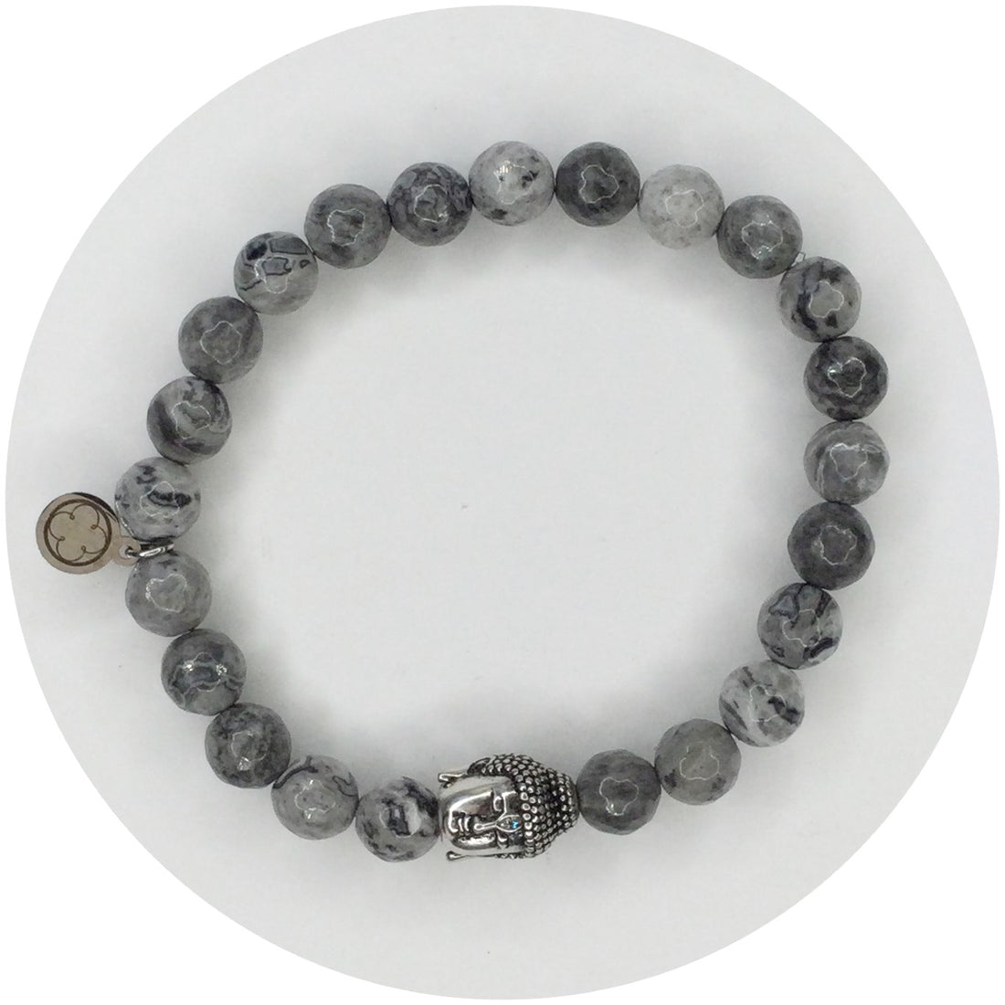 Mens Grey Jasper with Silver Buddha - Oriana Lamarca LLC