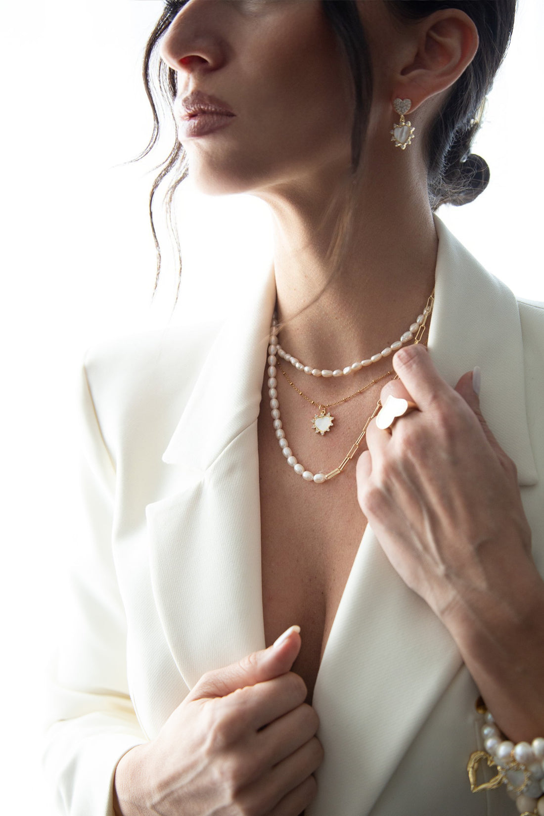 Pavé Mother of Pearl Heart Earring - Oriana Lamarca LLC