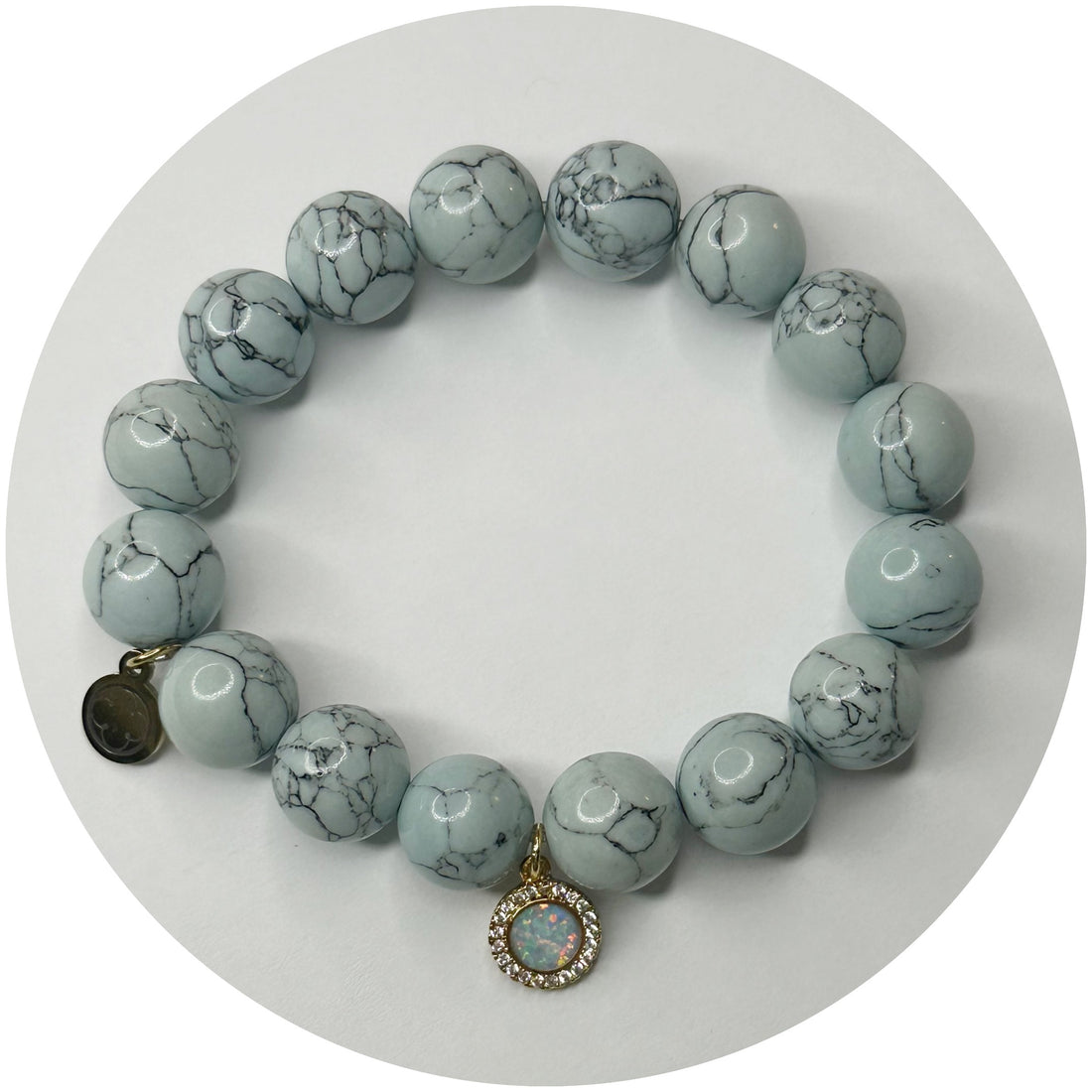 Sky Blue Howlite with with Pavé Opal Round Pendant