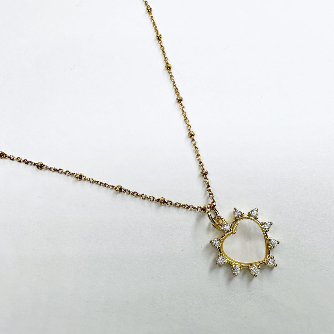Pavé Mother Of Pearl Heart Necklace - Oriana Lamarca LLC